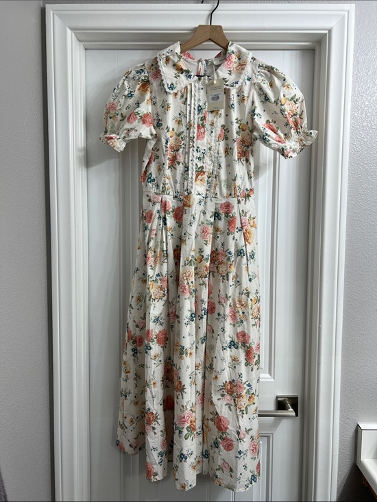 Ivy City Co Dresses & Skirts - Ivy City Co Cream Floral Midi Dress with Pink & Yellow Roses